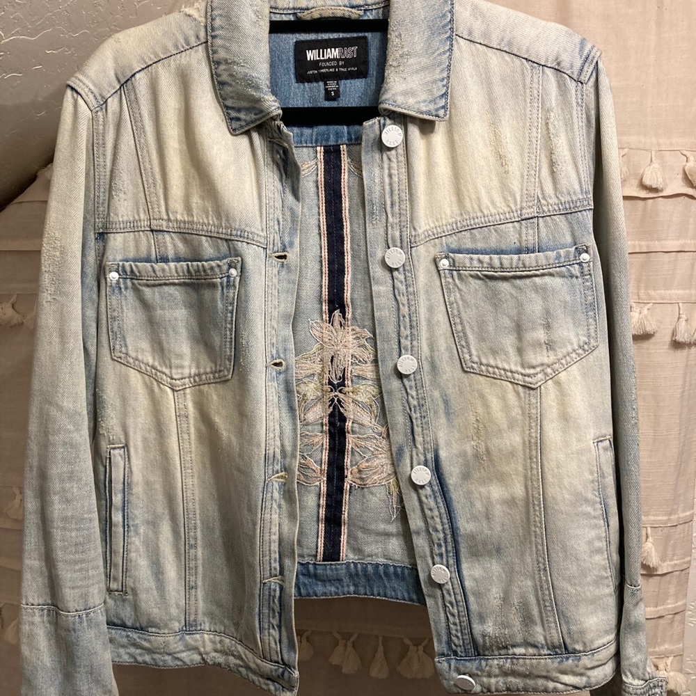 William Rast embroidered light wash denim jacket